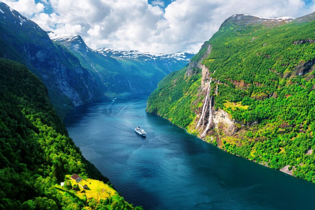 Sunnylvsfjorden fjord and famous Seven Sisters waterfalls Norway
